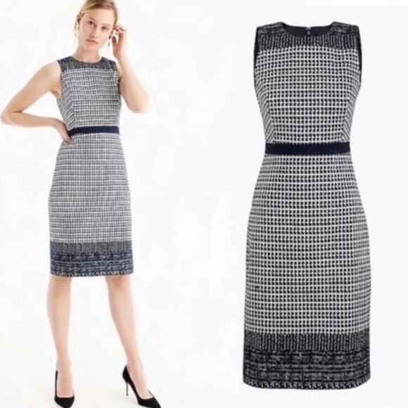 J Crew Navy Tweed Sleeveless Shift Dress Size 10P - Picture 1 of 12